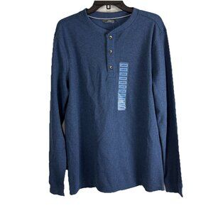 Henley Thermal Mens Polo Shirt Size Large Memebers Mark Long Sleeve Blue NEW
